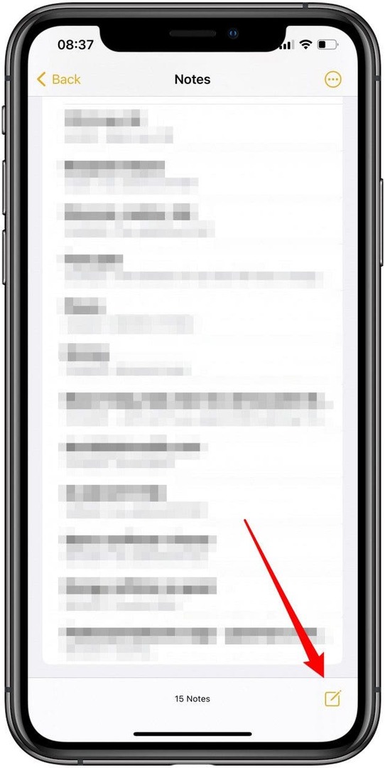 Tippen Sie hier, um eine neue Notiz auf dem iPhone zu erstellen