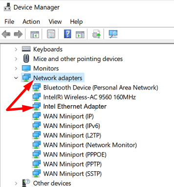 Device Manager-Adattatore Ethernet