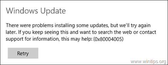 КОРЕКЦИЯ: 0x80004005 Грешка в Windows Update в Windows 1087 