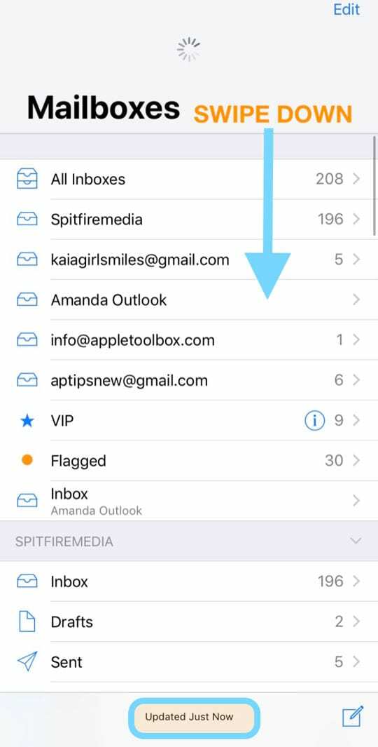 Заставьте приложение Mail обновить только сейчас iPhone iOS 12