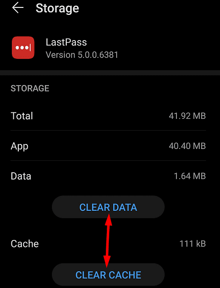 elimina la cache dell'app lastpass