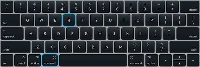 Tastele Command+R pe tastatura MacBook.