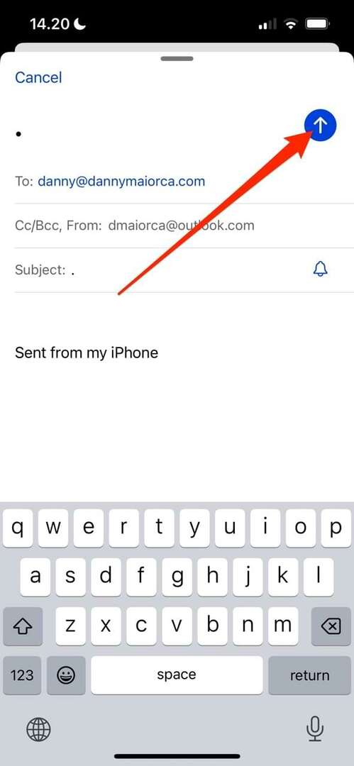 Skjermbilde som viser sendeikonet i iOS