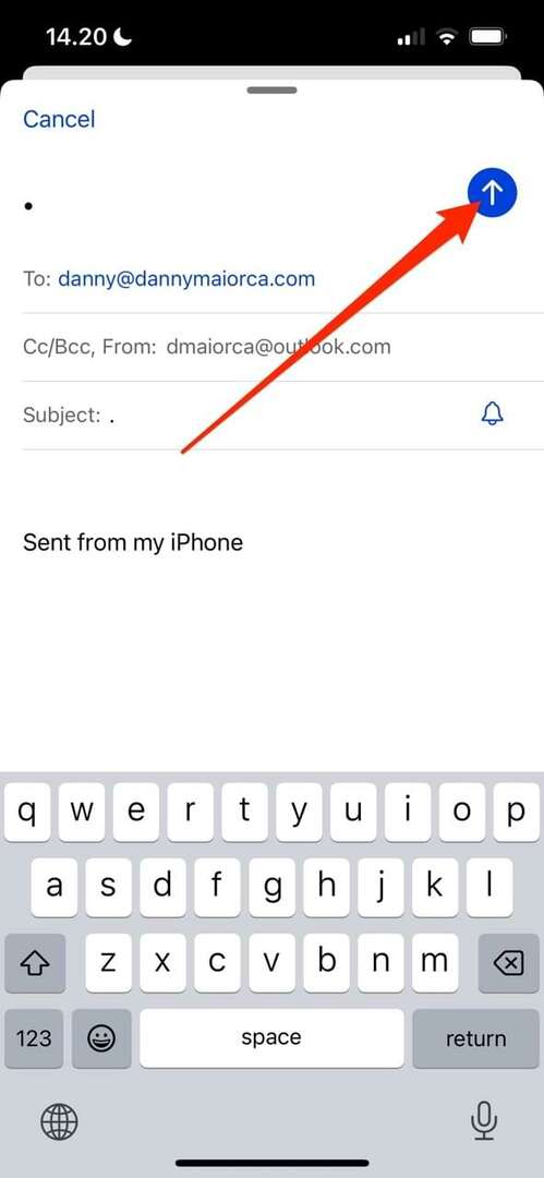 Capture d'écran montrant l'icône d'envoi dans iOS