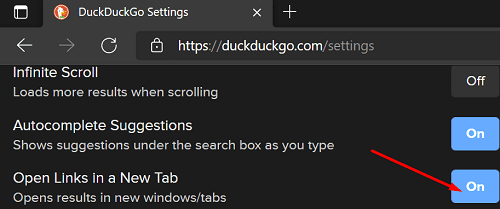 duckduckgo-ava-uuel-vahekaardil-lingid