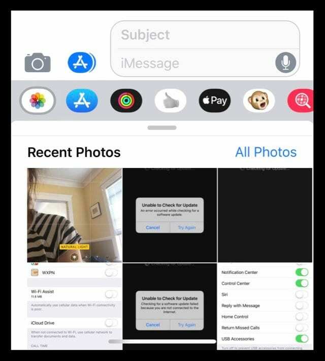 iMessage 및 메시지 앱 iOS 12에서 사진 선택