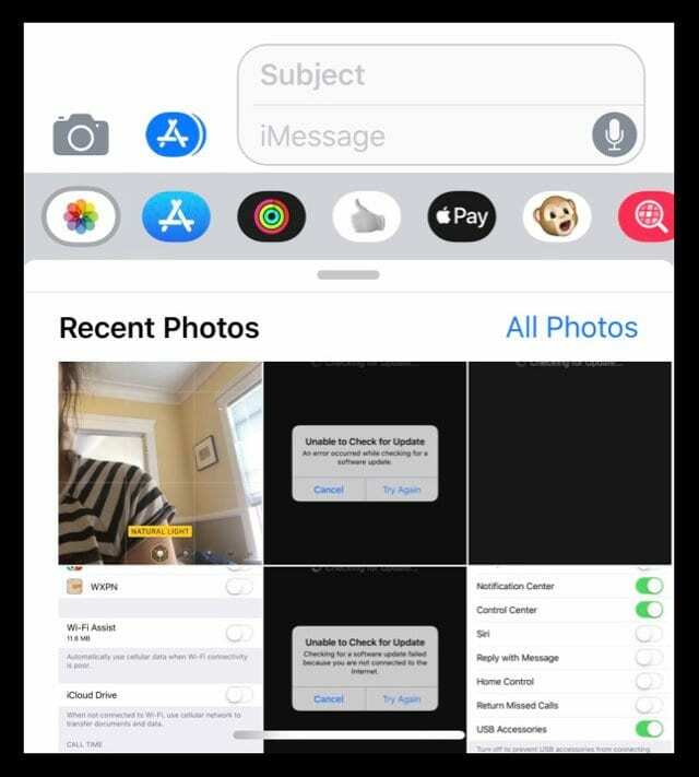 Selecione fotos no aplicativo iMessage e Message iOS 12