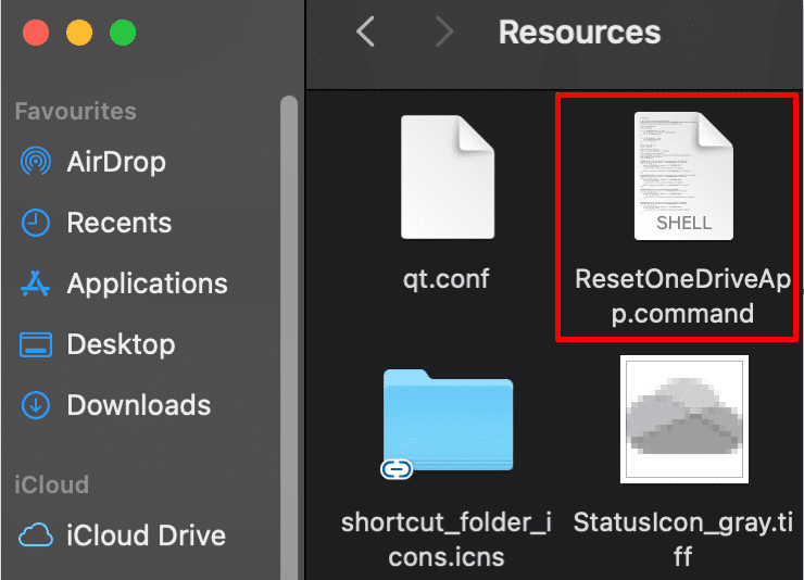 réinitialiser l'application onedrive mac