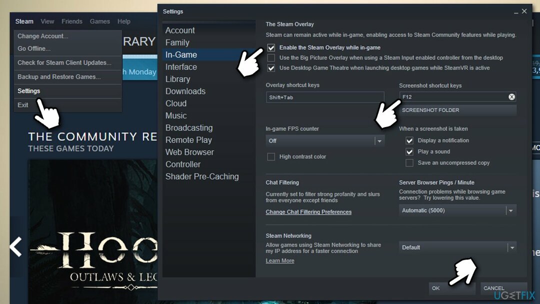 Iespējot pārklājumu pakalpojumā Steam