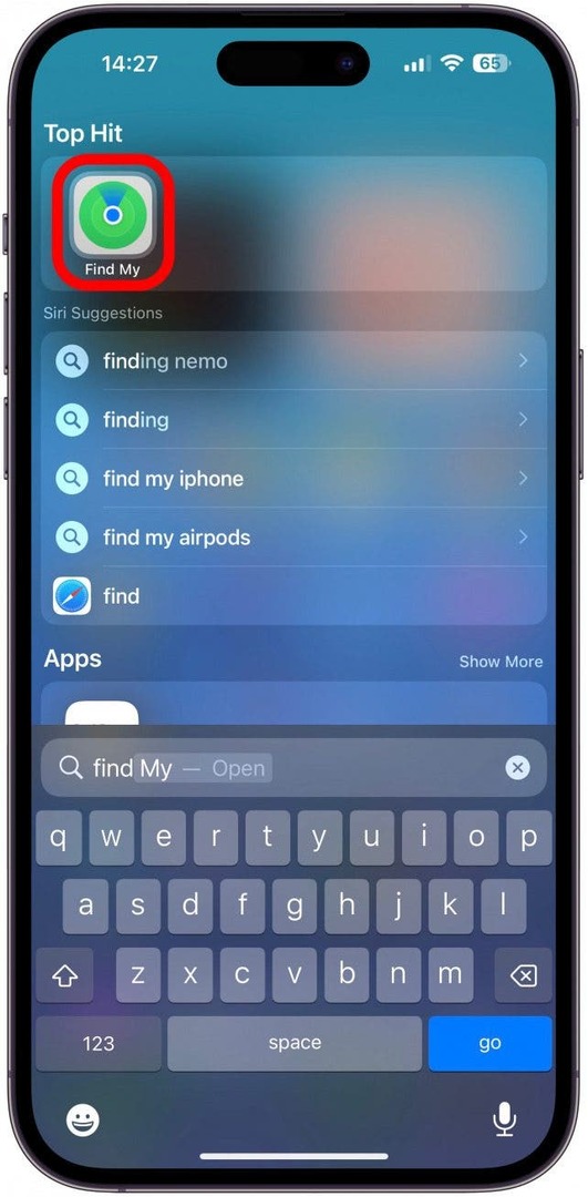 Norėdami patikrinti „AirTag“ akumuliatoriaus veikimo laiką, pirmiausia turite atidaryti „FindMy“ savo „iPhone“.