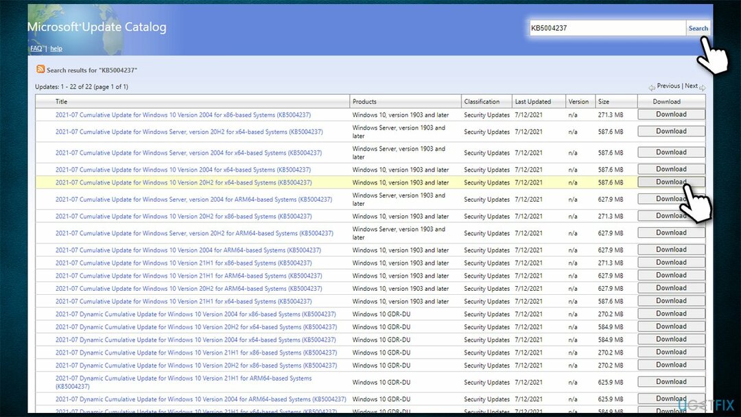 Scarica l'aggiornamento dal catalogo degli aggiornamenti Microsoft