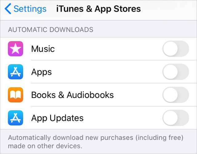 הורדות אוטומטיות כבויות עבור הגדרות iTunes ו-App Store