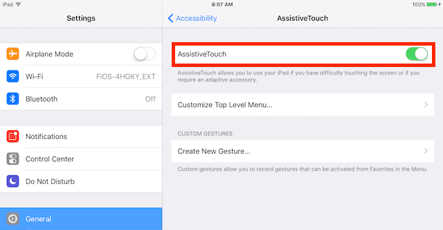 AssistiveTouch สลับเป็นเปิด