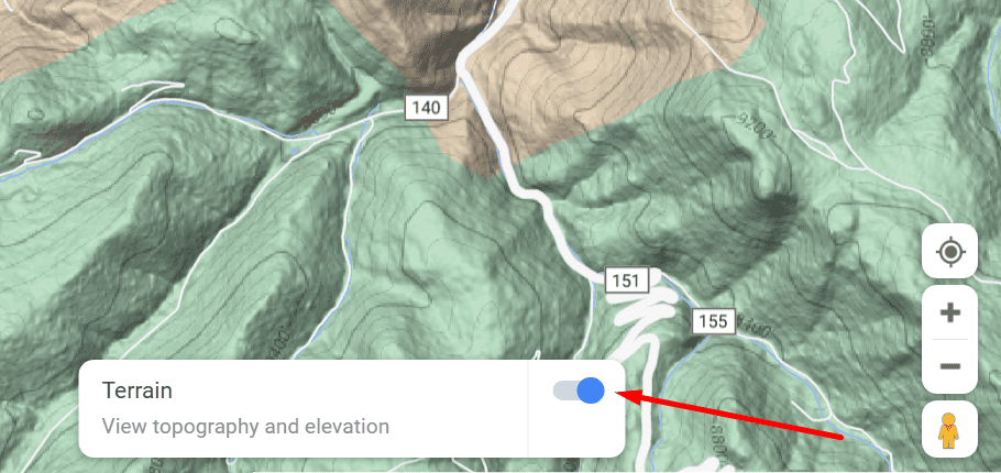 خرائط جوجل عرض التضاريس والارتفاع
