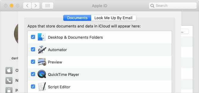 Option Dossiers de bureau et de documents dans les paramètres d'iCloud Drive