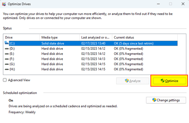 Optimizirajte C disk