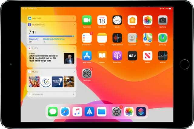 Widgets sur l'écran d'accueil de l'iPad