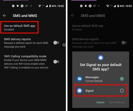 Application SMS par défaut du signal Android