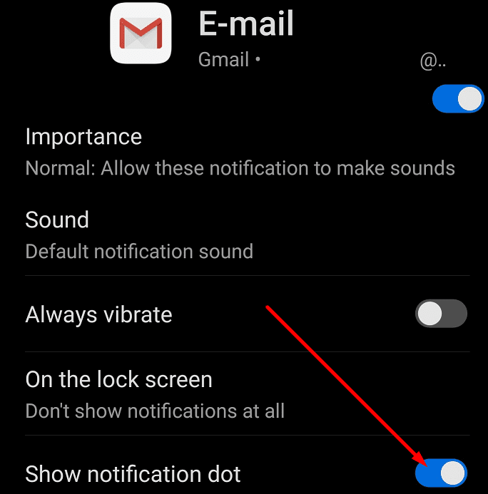 gmail arată punctul de notificare