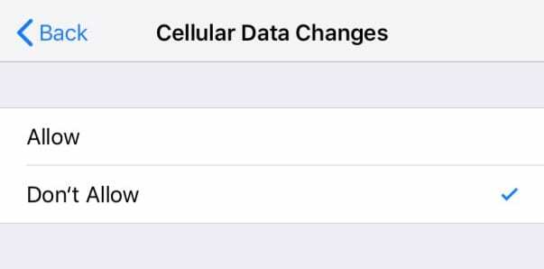obmedzte ostatných v zmene nastavení mobilných dát, aby ste to nepovolili na iPhone iOS