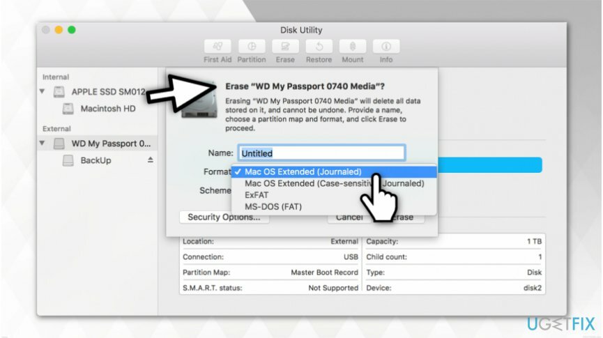 memformat ulang drive ke sistem pemformatan file Mac