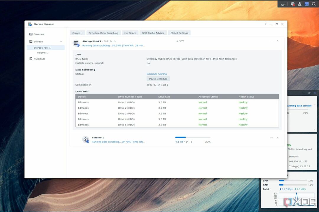 Zrzut ekranu przedstawiający konfigurację RAID na serwerze NAS Synology DSM 7