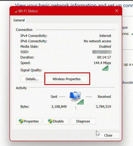 نافذة حالة Windows 11 Windows WiFi