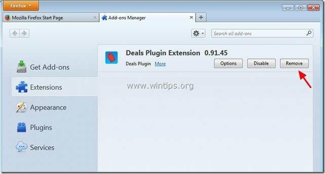 odstrani razširitev vtičnika za ponudbe firefox