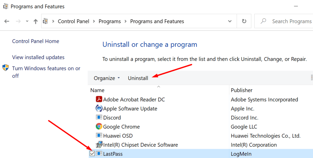 लास्टपास विंडोज़ 10 को अनइंस्टॉल करें