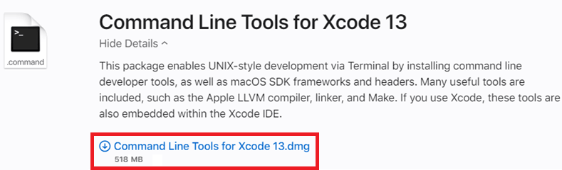 Pobierz narzędzia wiersza poleceń XCode