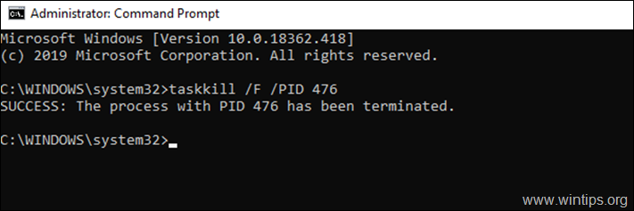 taskkill F PID ServicePID