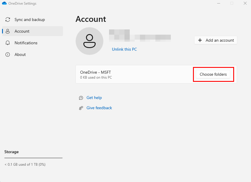 OneDrive Inställningar Kontomapp