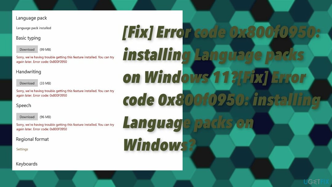 Kód chyby 0x800f0950 při instalaci jazykových balíčků v systému Windows