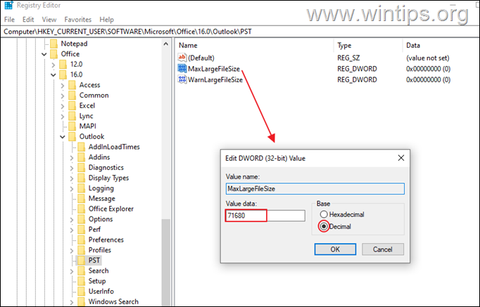 Aumentar el límite de archivos de datos de Outlook