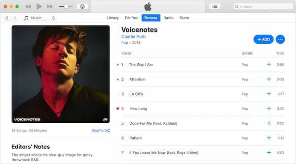 Apple Music में एल्बम पेज का स्क्रीनशॉट