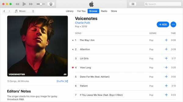 Screenshot van een albumpagina in Apple Music