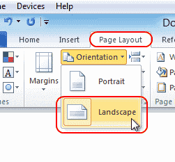 Word2010は1ページの横向きを作成します