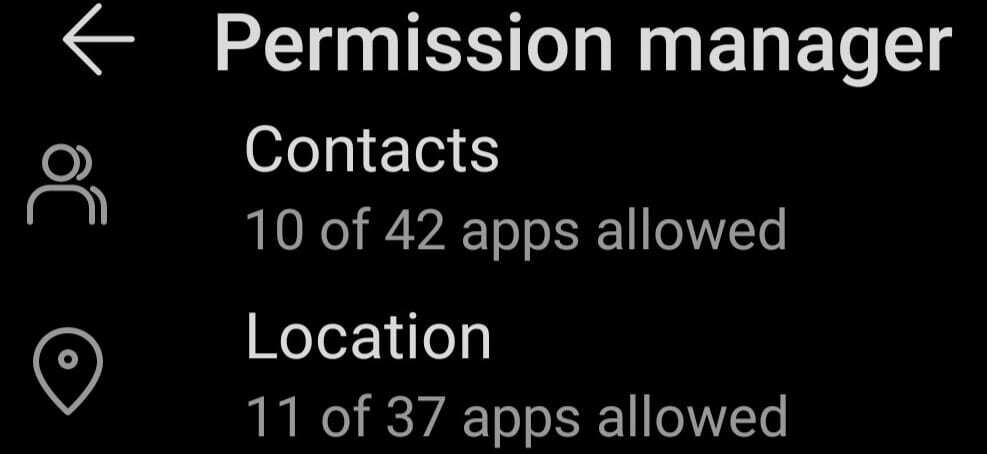 Android-käyttöoikeuksien hallinnan sijainti
