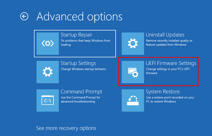 เลือกการตั้งค่า UEFI เพื่อเปิด BIOS ใน Windows 11