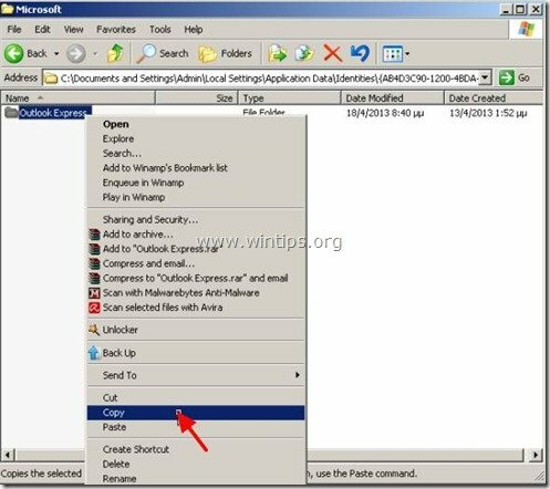 תיקיית outlook express - wintips.org