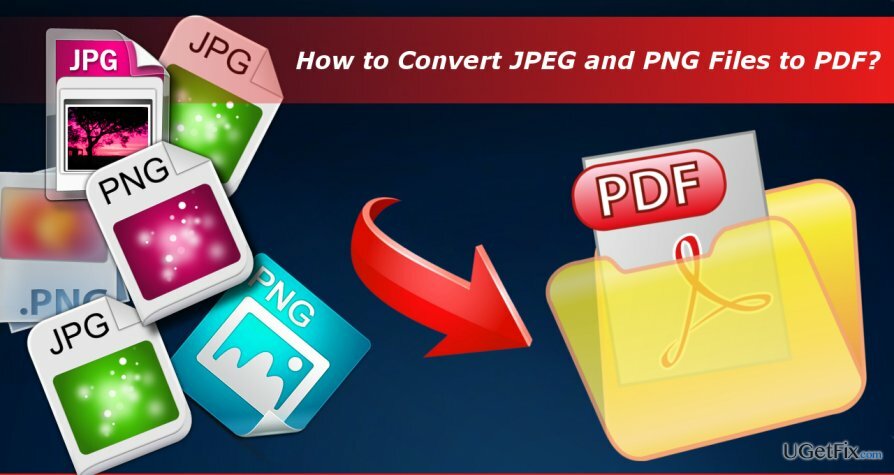 una ilustración de la conversión de archivos .jpeg y .png a PDF