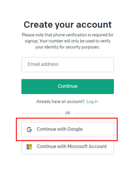 Usa un account Google per registrarti