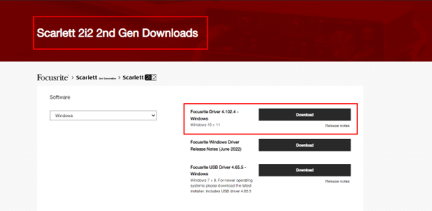 Focusrit Scarlett 2i2 დრაივერები - ახლა აირჩიეთ ოპერაციული სისტემა