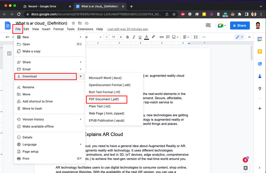 Unduh Google Documents sebagai PDF