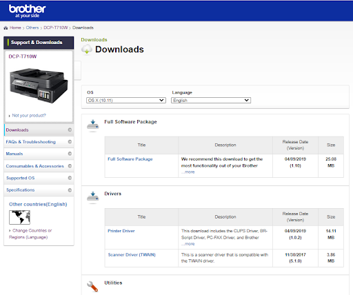 Laden Sie den neuesten DCP T710W-Treiber herunter