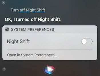 Schalten Sie NightShift auf dem MacBook mit Siri. ein