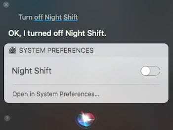 Ative NightShift no MacBook usando Siri