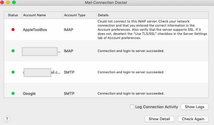 macOS Mojave 후 메일이 연결되지 않음