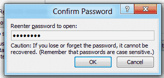 Word 2010 bestätigt das festgelegte Passwort für das Dokument