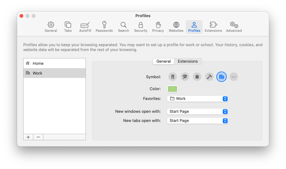 Profilu izmantošana pārlūkprogrammā Safari operētājsistēmā macOS Sonoma — 7